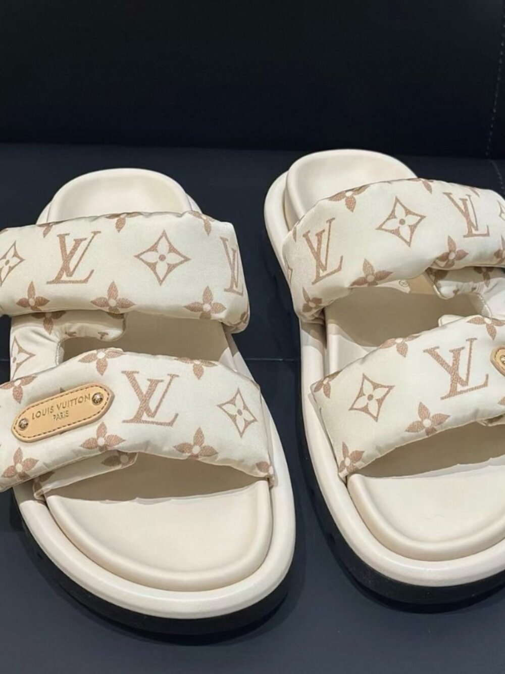 Louis Vuitton Monogram Padded Strap Slide Sandals